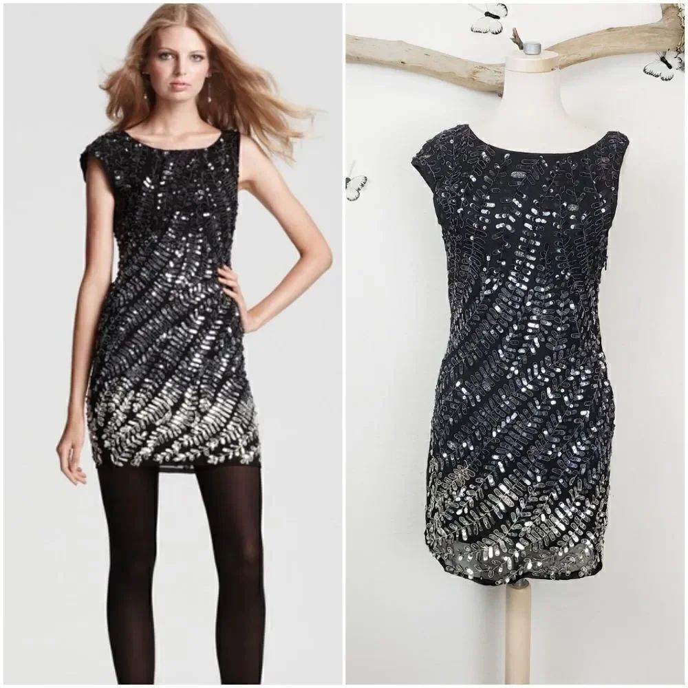 Alice + olivia black and silver ombre sequin dress